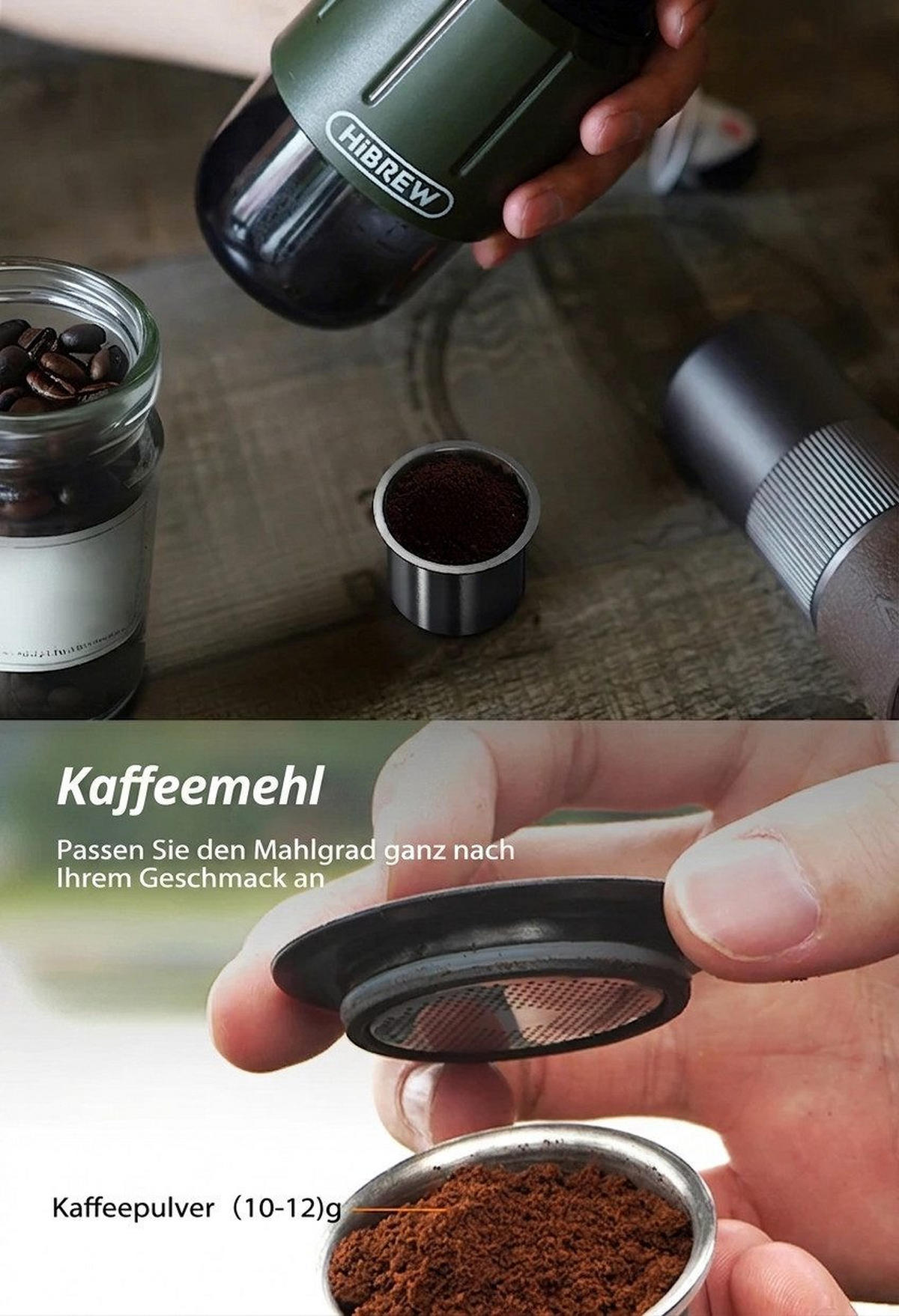 KAFFEEBEREITER für unterwegs, tragbar + kompakt - Grün, Metall (7.8/20.5/7.8cm) - BEXEVUE