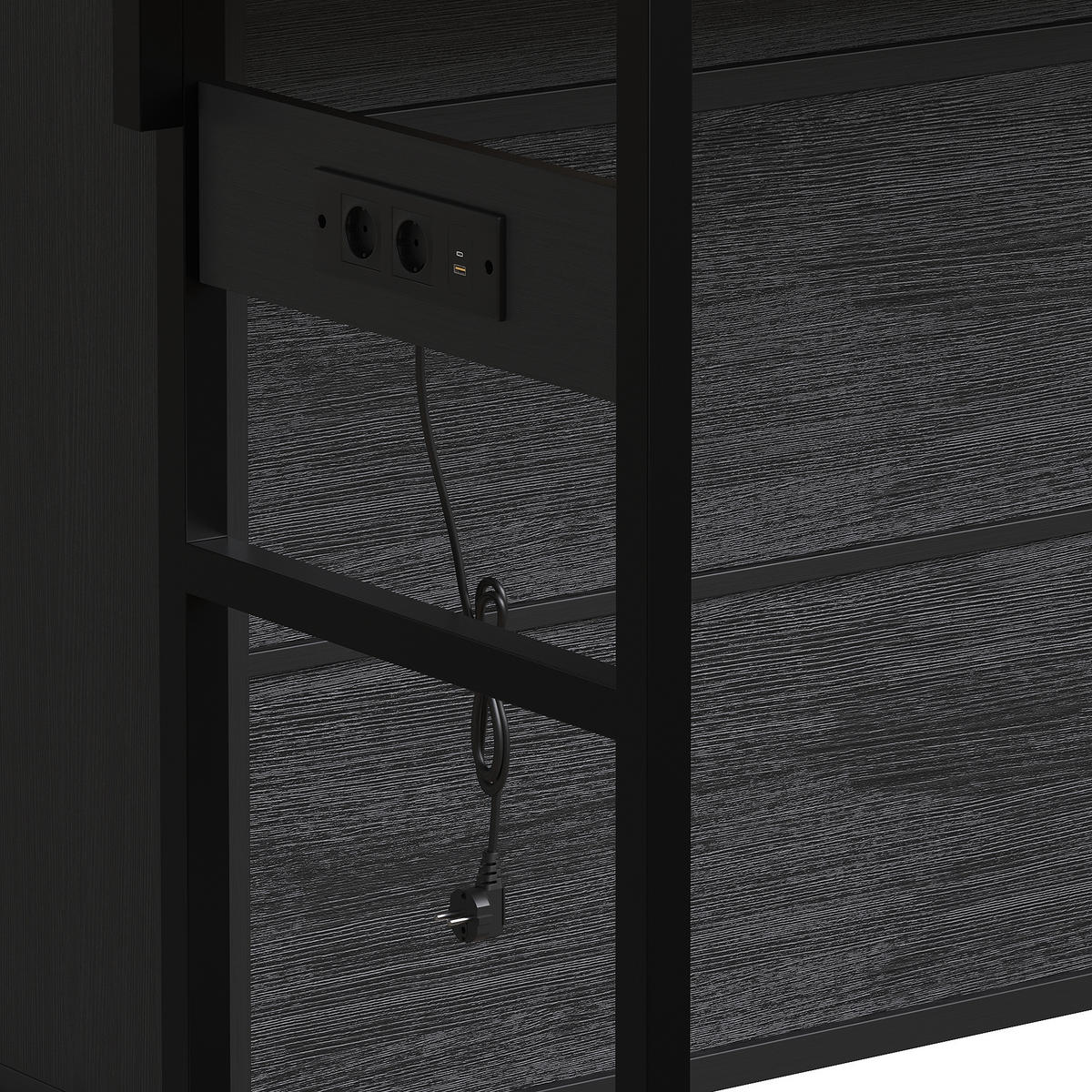 BUFFETSCHRANK Schwarz 107/62/183 cm - Schwarz, Holz (107/183/62cm) - PANGIVO