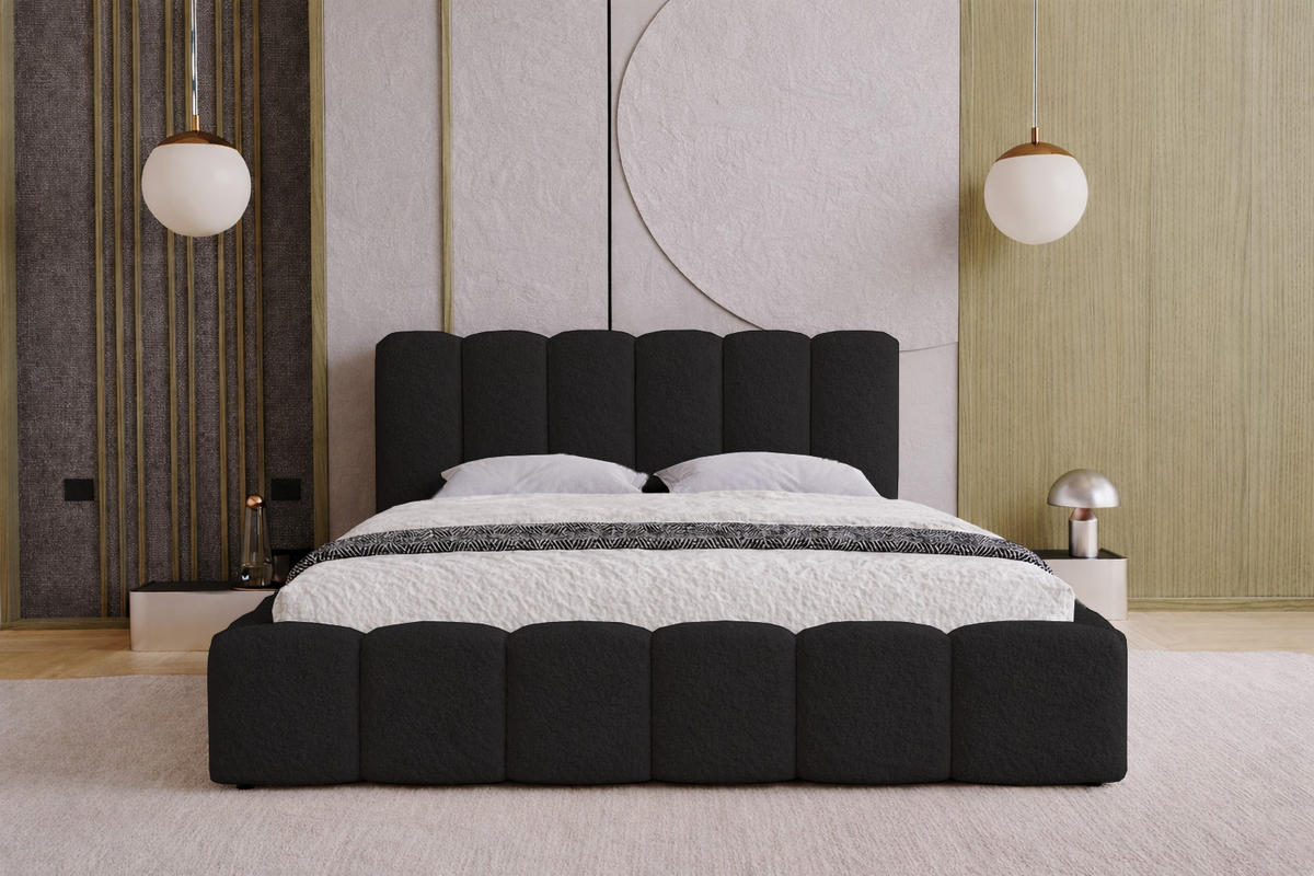 DOPPELBETT 140x200 Florent, Bettkasten, Boucle, Schwarz - Schwarz, Holz/Textil (140/200cm) - Emporius