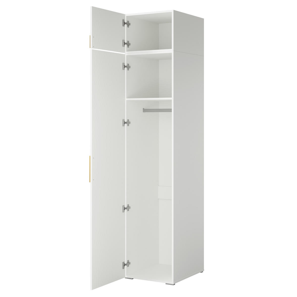 DREHTÜRENSCHRANK mit Aufsatz Napoli 1D 50 Weiß (schwarzer oder goldener Griff) - Silberfarben/Schwarz, Holzwerkstoff/Kunststoff (50/35/60cm) - mzm24