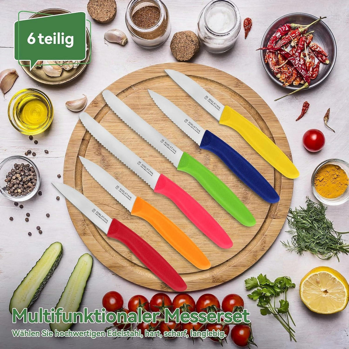 GEMÜSEMESSER-SET 6-teilig Rostfreier Stahl Bunt - Grau, Metall (22.5cm)