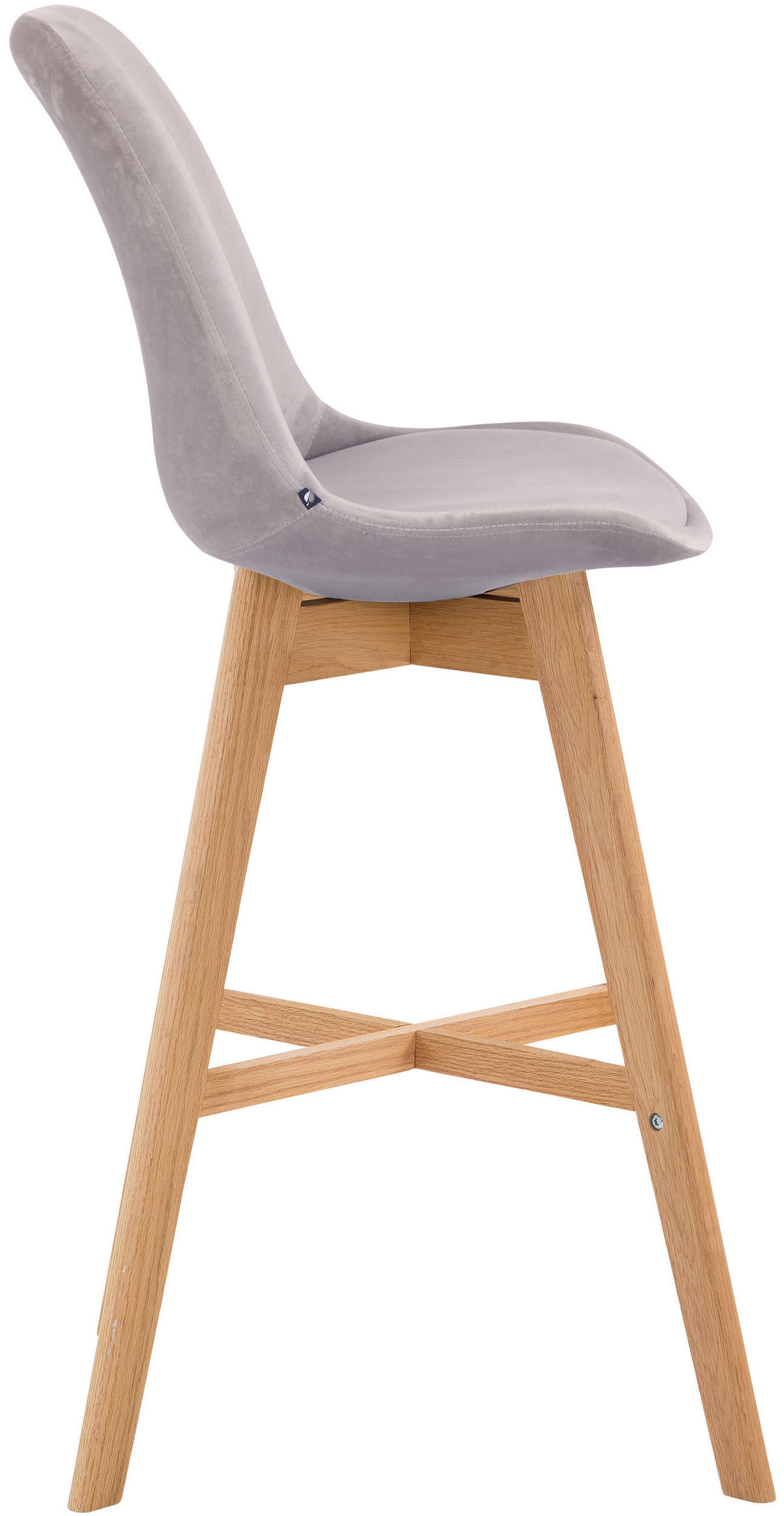 BARHOCKER Samt grau - Eukalyptusholzfarben/Grau, Holz/Textil (48/112/56cm) - CLP