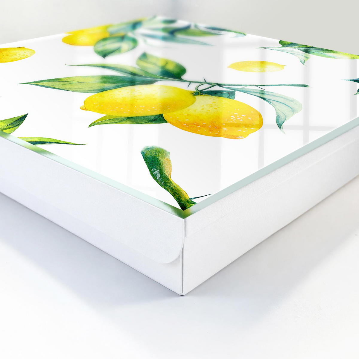 SCHLÜSSELBOX Weiß 30x30 cm – Türöffnung nach rechts - Aquarell-Zitronen - Gelb, Metall (30/30/5cm) - TULUP