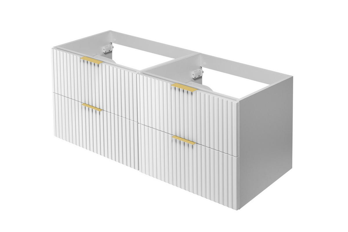 WASCHBECKUNTERSCHRANK, Weiß, 120 (2 x 60) x 57 x 46 cm, Griff Gold, ohne Arbeitsplatte - Goldfarben/Weiß, Holzwerkstoff (120/57/46cm) - 3XE LIVING
