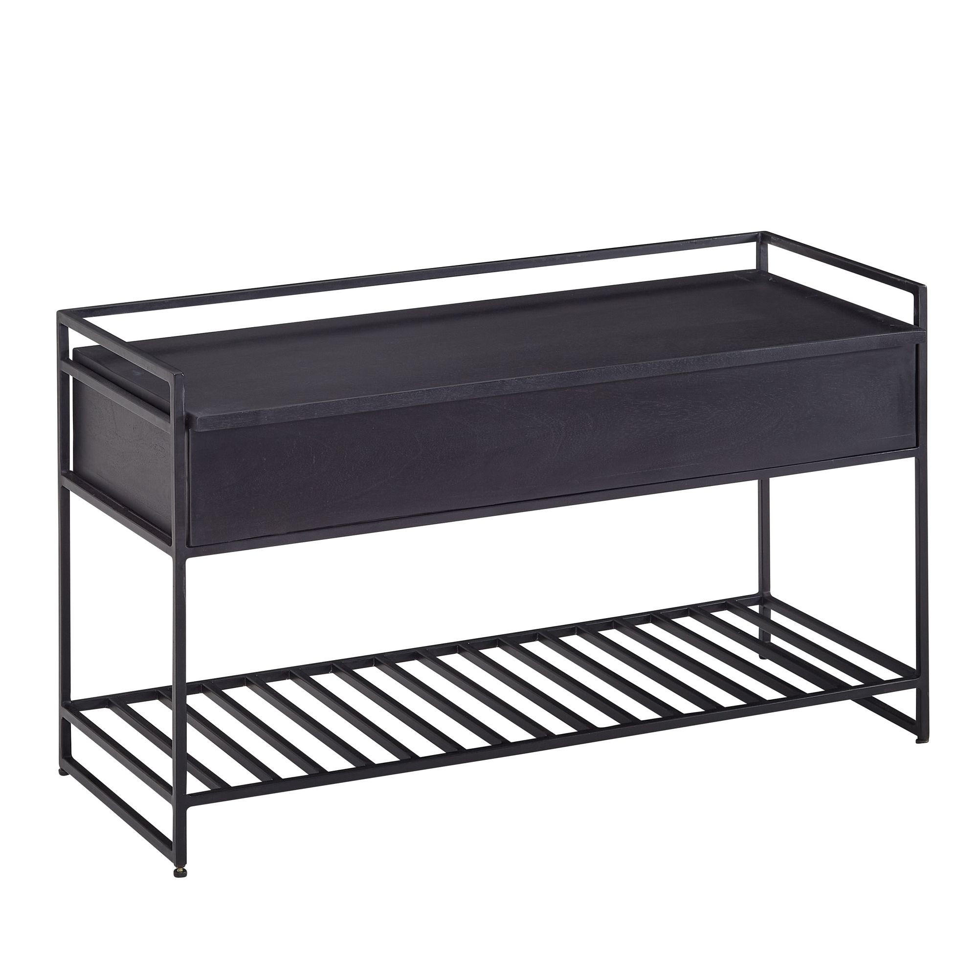 SITZBANK Massivholz Metall Stauraum Schuhablage, Schwarz 90x38x52 cm - Schwarz, Holz/Metall (90/52/38cm) - KADIMA DESIGN