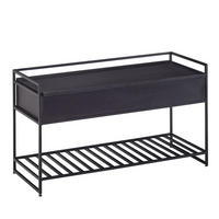SITZBANK Massivholz Metall Stauraum Schuhablage, Schwarz 90x38x52 cm - Schwarz, Holz/Metall (90/52/38cm) - KADIMA DESIGN