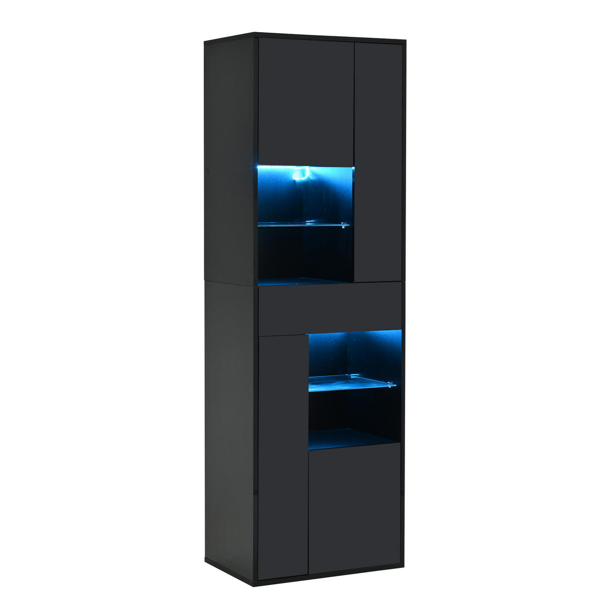 VITRINE aus Spanplatte und Glas 55x38x170 cm Schwarz mit LED-Beleuchtung, Schublade und 11 Ablageflächen - Schwarz, Holzwerkstoff (55/170/38cm) - IVMEU
