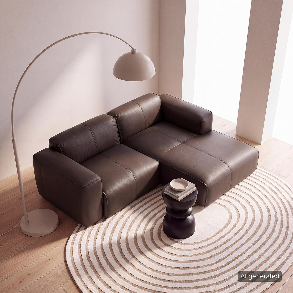 ECKSOFA mit XL-Longchair - Dunkelbraun/Schwarz, Leder/Kunststoff (260/171cm) - home24