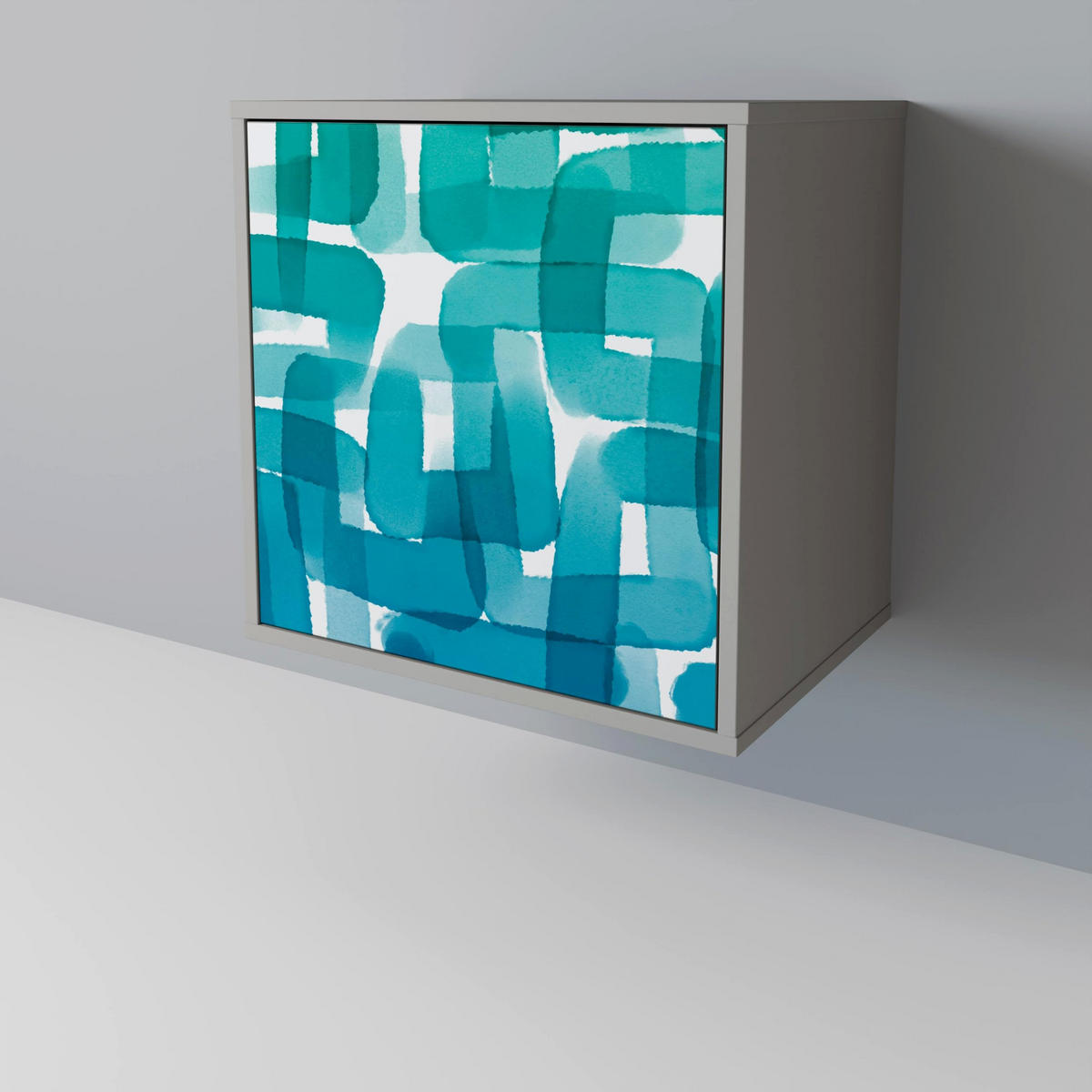 SIDEBOARD TURQUOISE RECTANGLES, Grau, 57,5x42x72,5 cm, Schwarze Metallfüße - Multicolor/Schwarz, Holzwerkstoff/Metall (57.5/72.5/42cm) - SpaceRebels