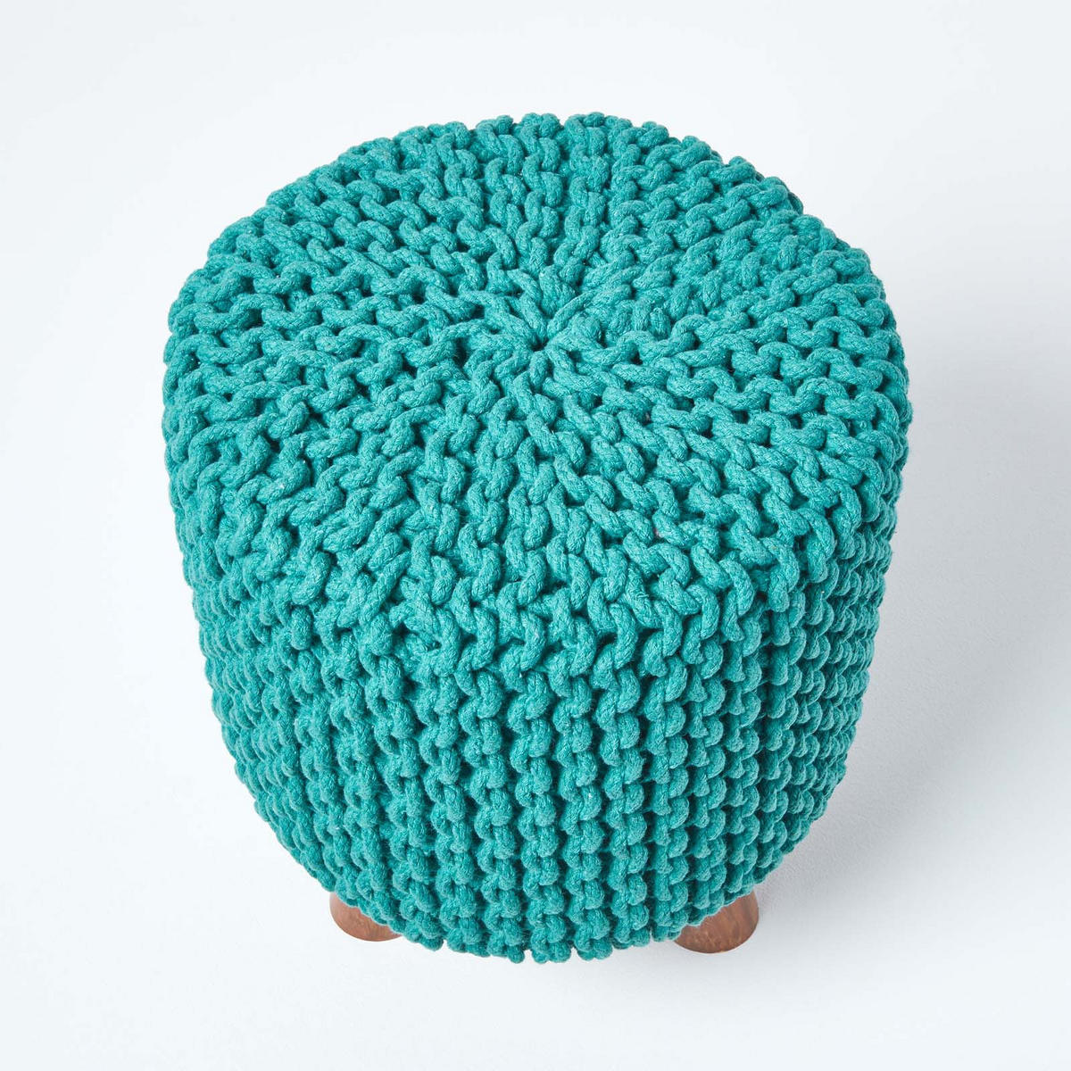 STRICK-HOCKER petrol-grün, Dreibein 32/32/42 cm - Grün, Textil (32/42/32cm) - Homescapes