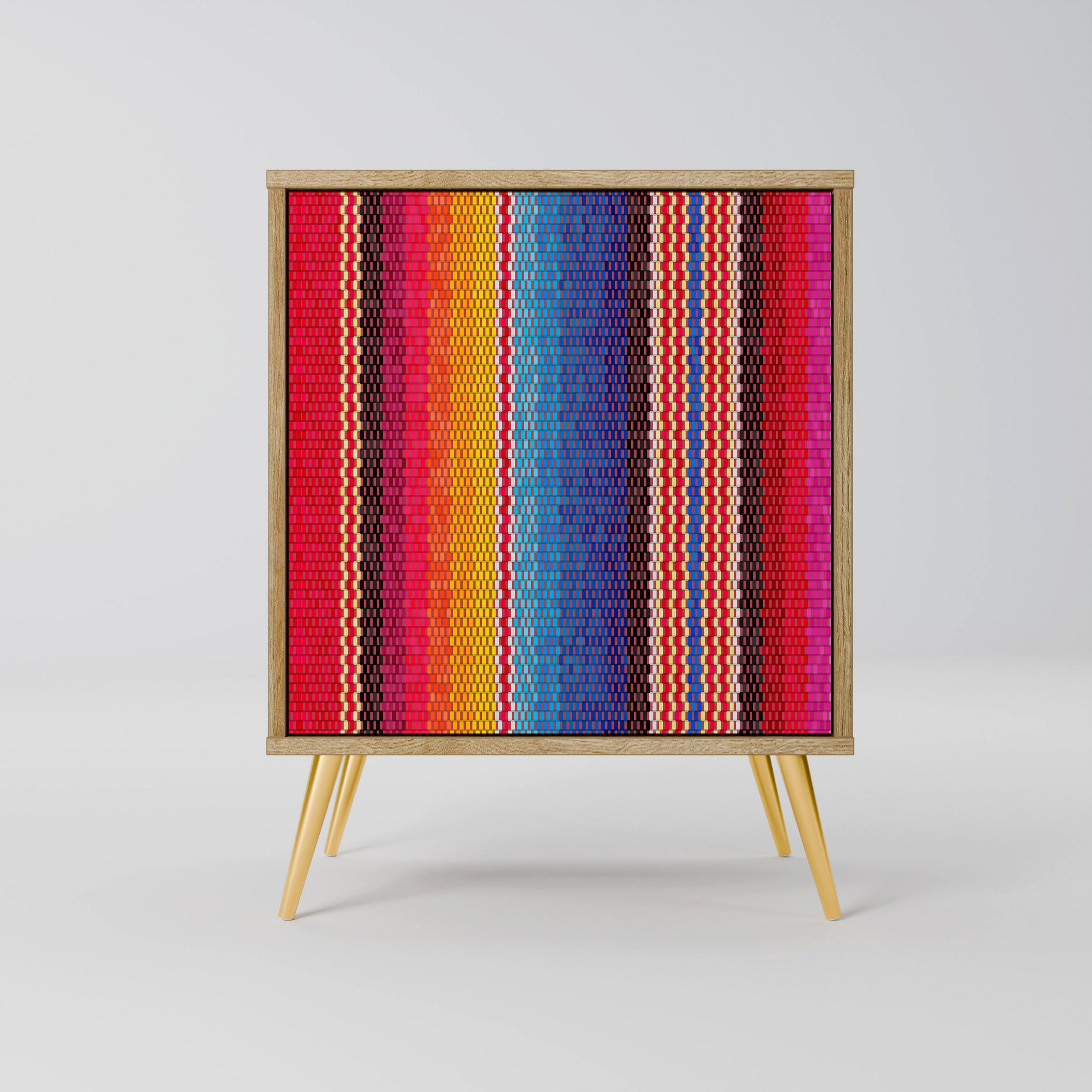 SIDEBOARD ETHNIC MEXICAN, Eichefarben, 57,5x42x75,5 cm, Goldfarbene Metallfüße - Eichefarben/Goldfarben, Holzwerkstoff/Metall (57.5/75.5/42cm) - SpaceRebels