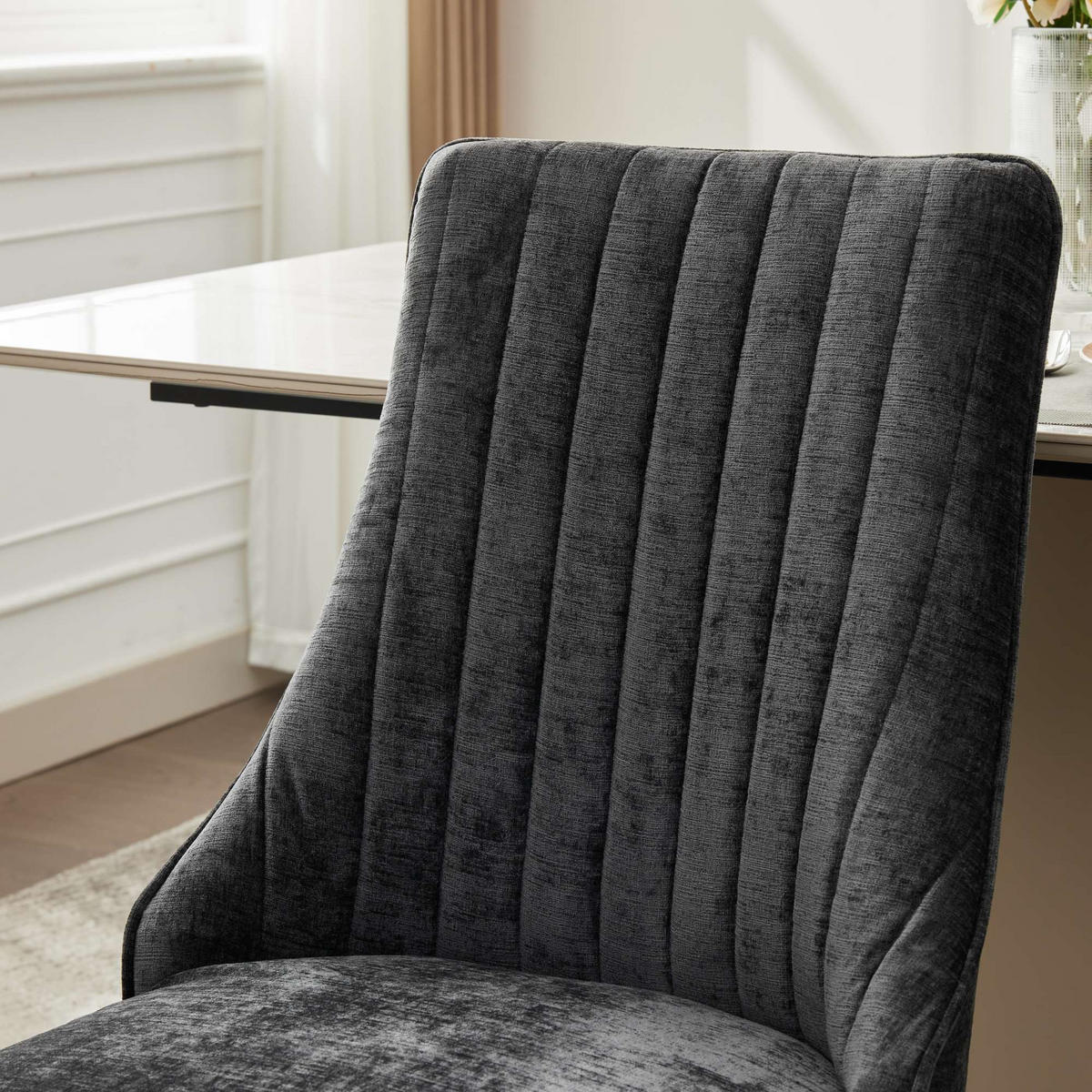 ESSZIMMERSTUHL 2er-Set aus Chenille mit Goldbeinen, Schwarz - Schwarz, Textil (65/95/50cm)