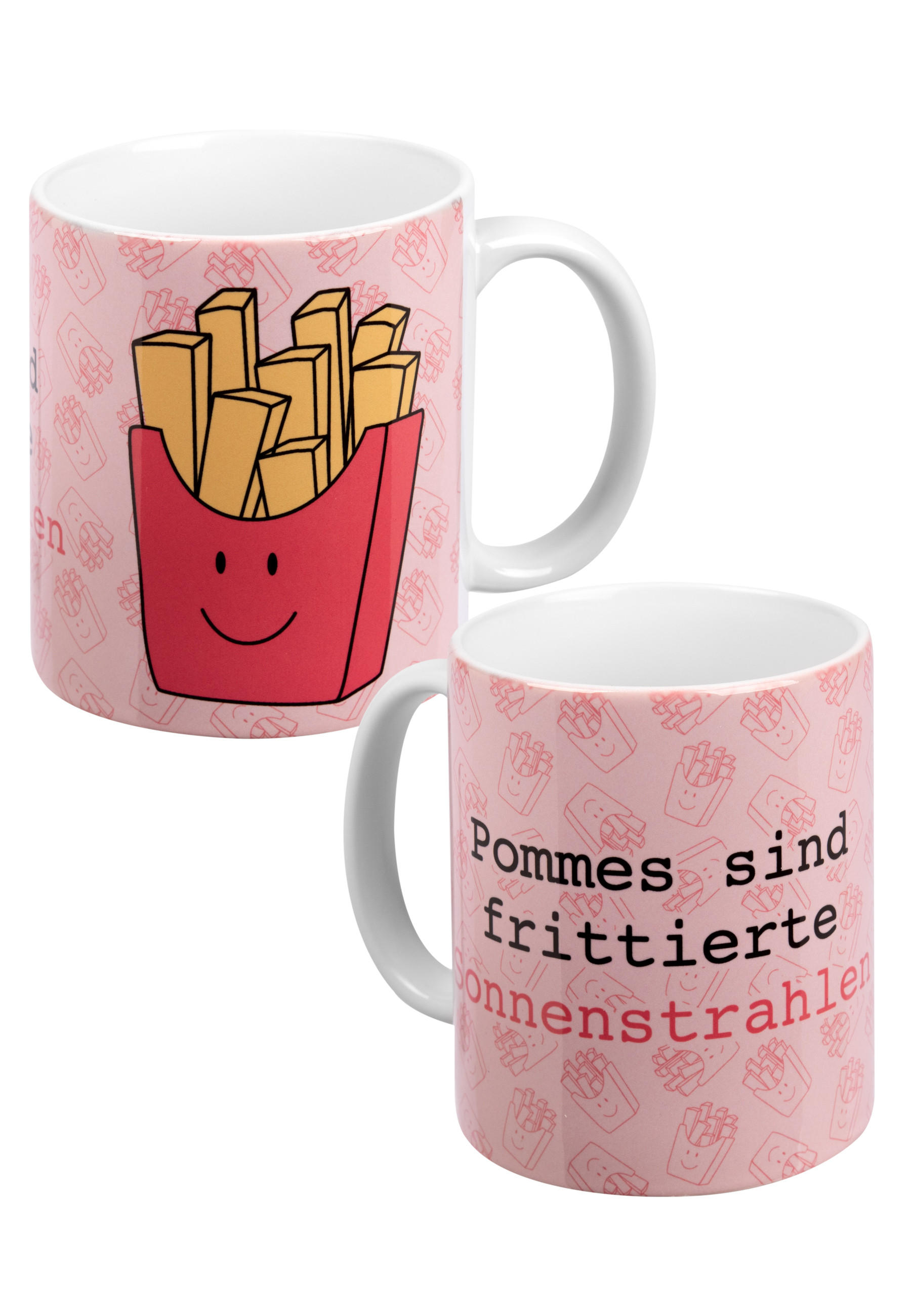 KAFFEEBECHER Pommes sind frittierte Sonnenstrahlen Rosa/Weiß 320ml - Rosa, Keramik (0.32L) - United Labels