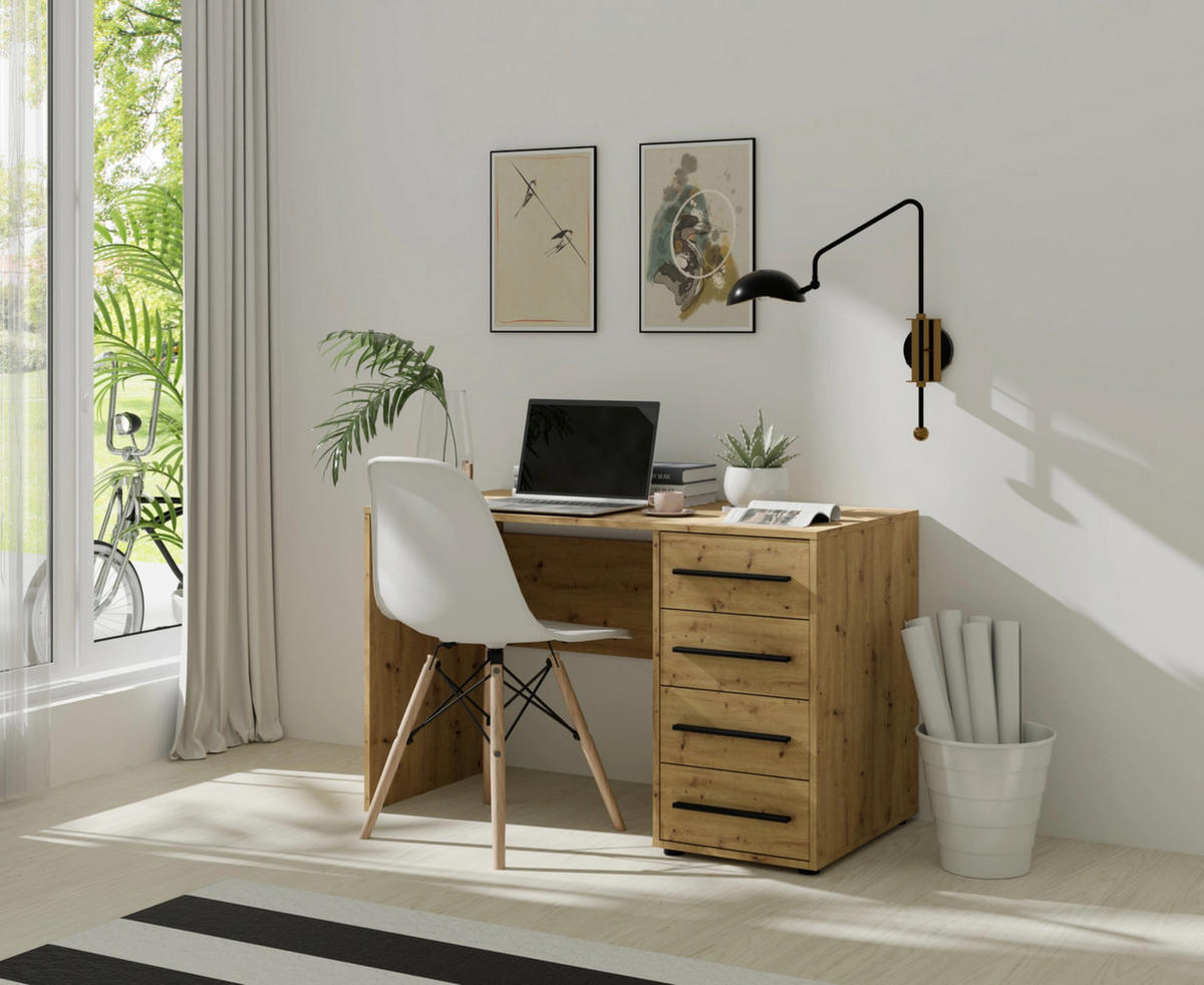 SCHREIBTISCH Modena 120x60 in Eiche Artisan mit Schubladen - Kaschmir/Schwarz, Holzwerkstoff/Kunststoff (60/120/75cm) - Ravio