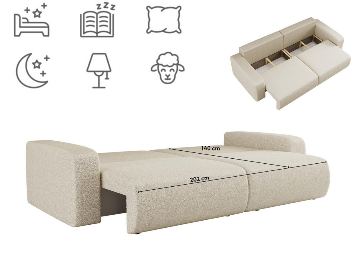 SCHLAFSOFA MILANO und Bettkasten Stoff Quelle Ecru - Ecru, Holz (246/83/98cm) - Kaiser Möbel