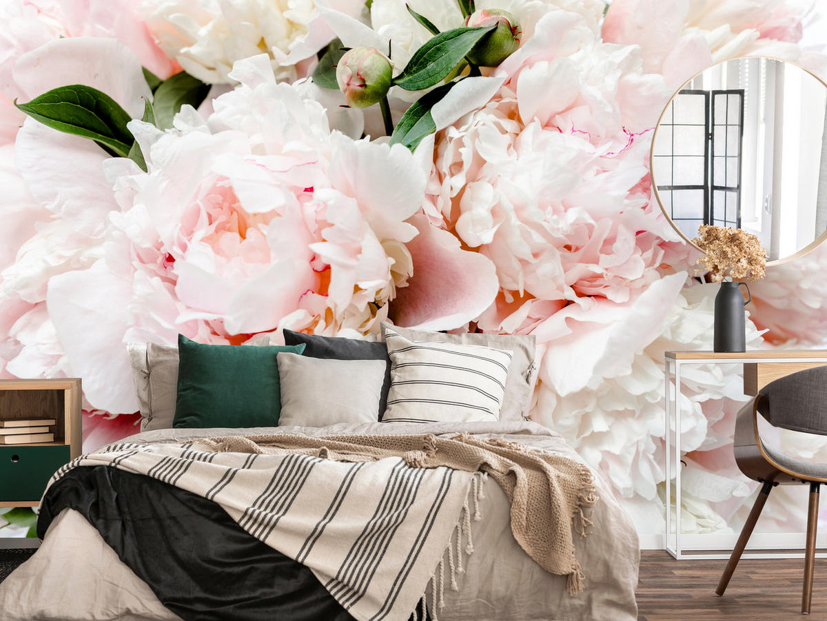 FOTOTAPETE für Schlafzimmer Rosa Zarte Pfingstrosen Natur 250x175 - Rosa/Weiß, Papier (250/175cm) - Muralo