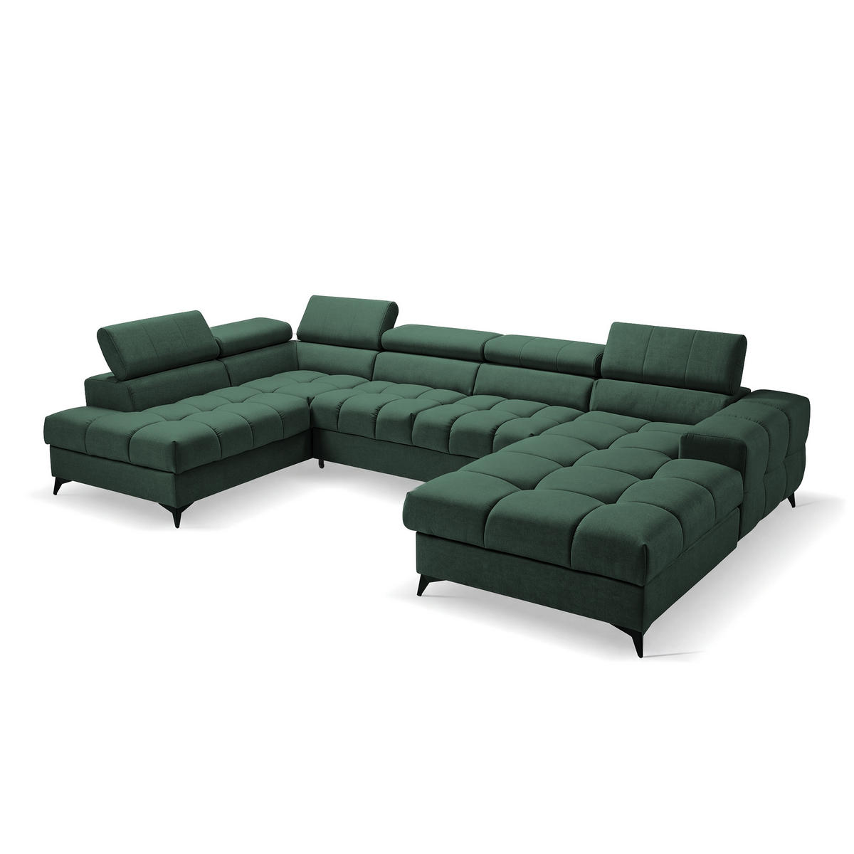 ECKSOFA PUDDING U Rechts mit Schlaffunktion 125x260 Velours Grün - Schwarz/Grün, Holz/Textil (350/203cm) - Muffo