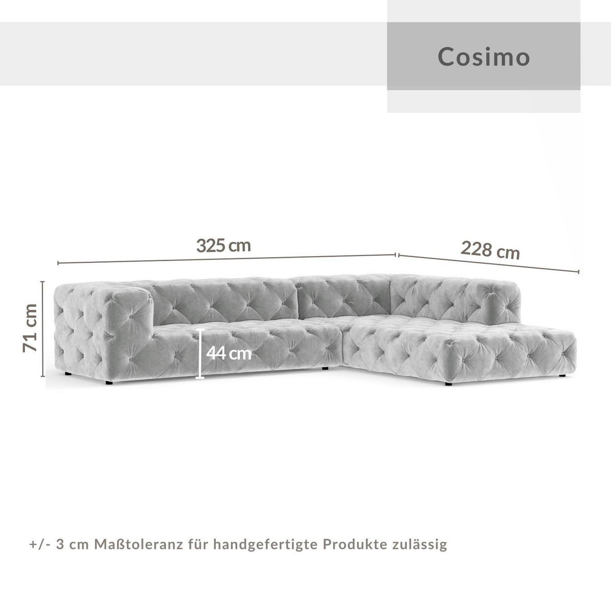 ECKSOFA Cosimo Blau Grau Samtstoff - Blaugrau/Schwarz, Holz/Holzwerkstoff (325/228cm) - Maison de Reve