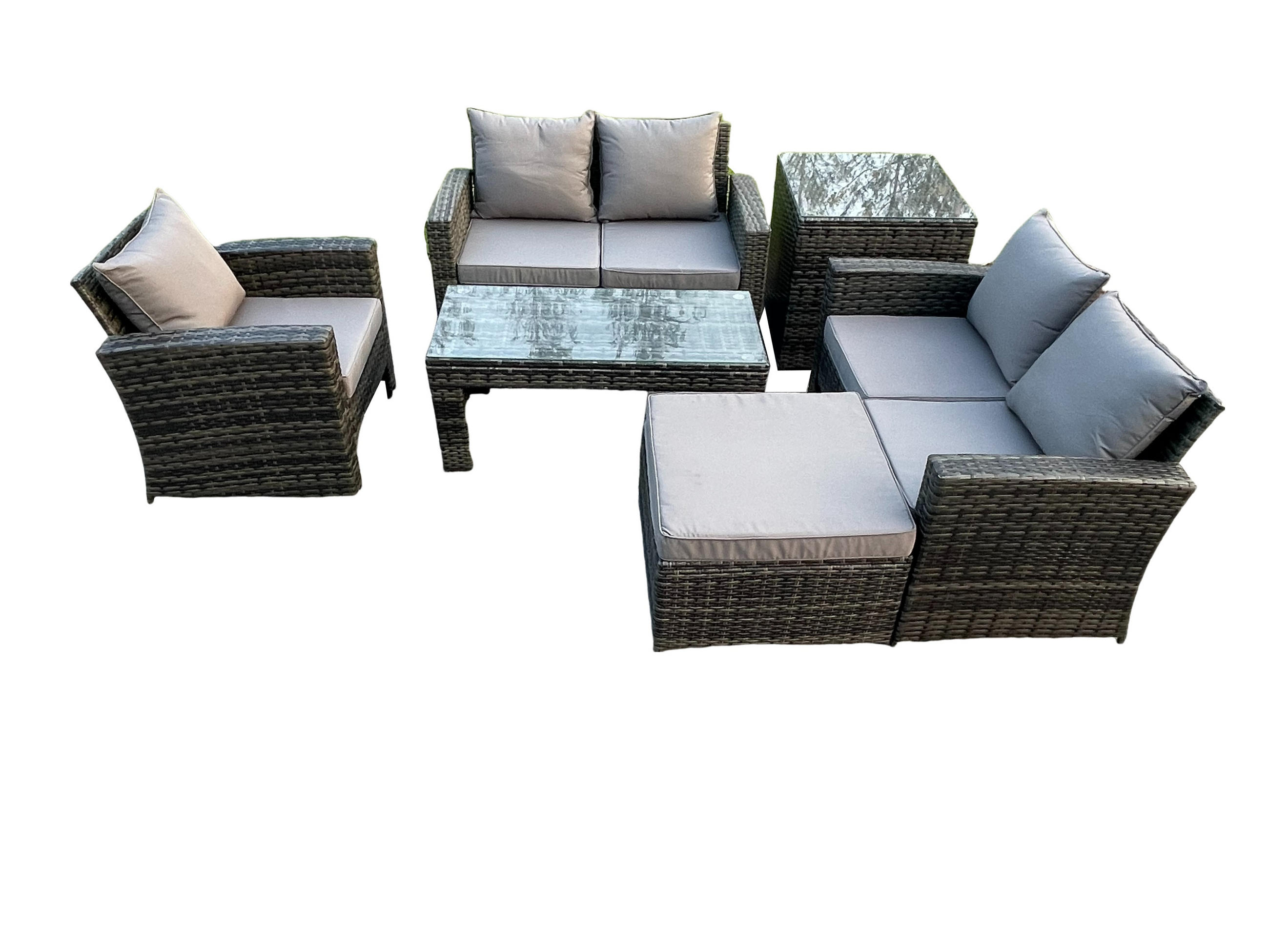 GARTENSOFA mit hoher Rückenlehne Polyrattan Dunkelgrau 8-Sitzer - Dunkelgrau, Metall - Fimous