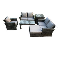 GARTENMÖBEL-SET MIT COUCHTISCH HOCKER BEISTELLTISCH Polyrattan Dunkelgrau Gemischt 8-Sitzer - Dunkelgrau, Metall - Fimous