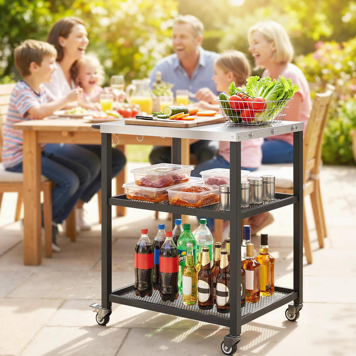 GRILLWAGEN Edelstahl Metall Schwarz - Schwarz, Metall (51/80/77cm) - Outsunny