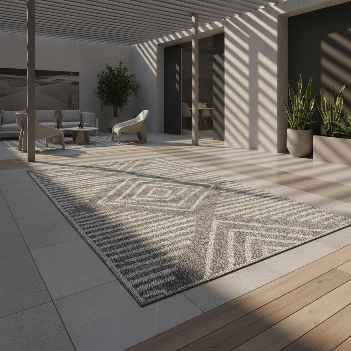 OUTDOORTEPPICH LIRIA, gestreift, Grau, 200 x 290 cm - Grau, Textil (290/200cm) - KADIMA DESIGN