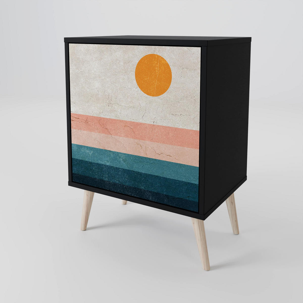 SIDEBOARD TWO HALVES, Schwarz, 57,5x42x67,5 cm, Schwarze Metall-Rahmenfüße - Multicolor/Schwarz, Holzwerkstoff/Metall (57.5/67.5/42cm) - SpaceRebels