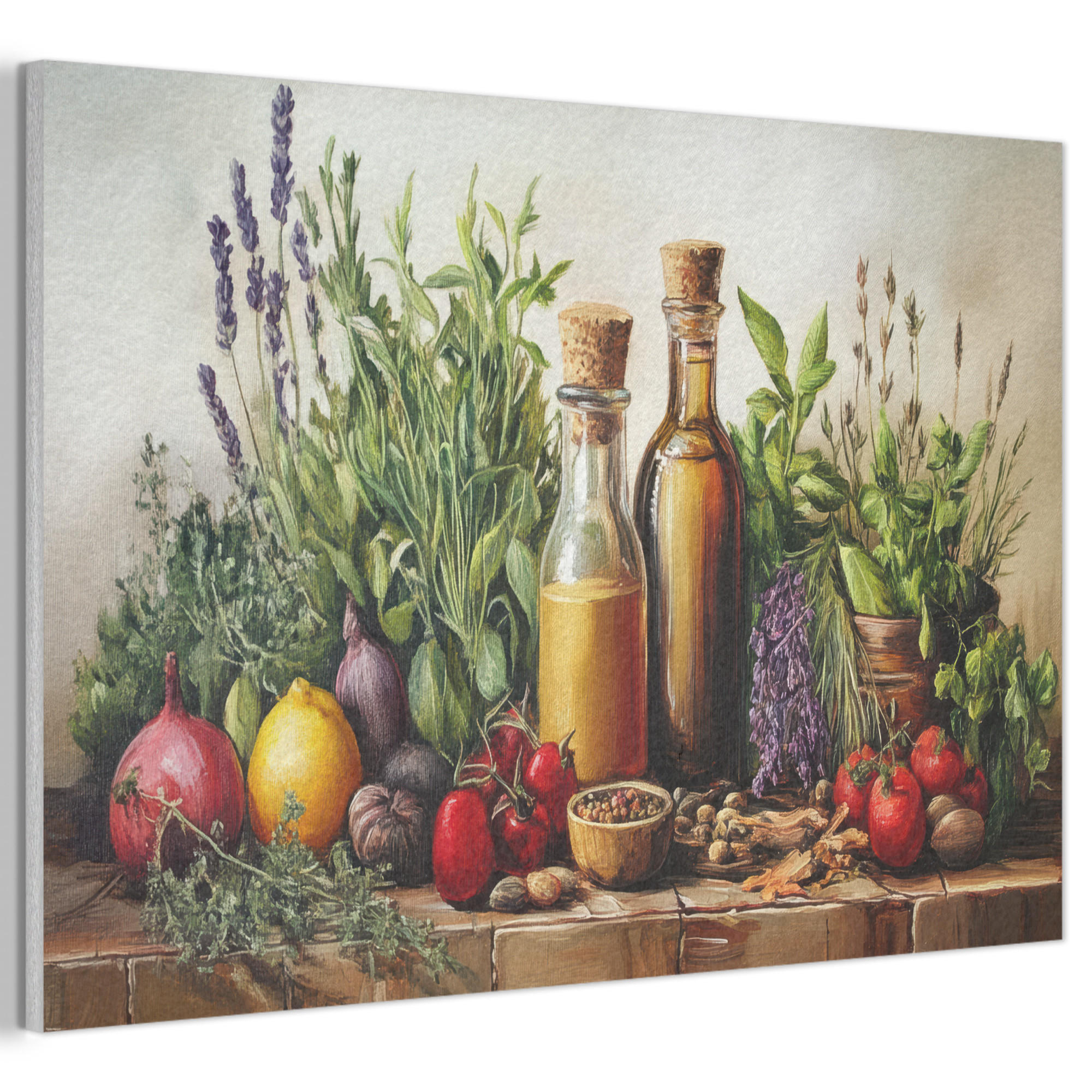 AKUSTIKBILD Stilleben - Kräuter - Gewürze - Früchte - Farbenfroh Akustikpaneele 90x60 cm - Grün, Kunststoff (90/60/0.9cm) - MuchoWow