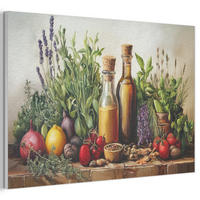 AKUSTIKBILD Stilleben - Kräuter - Gewürze - Früchte - Farbenfroh Akustikpaneele 90x60 cm - Grün, Kunststoff (90/60/0.9cm) - MuchoWow