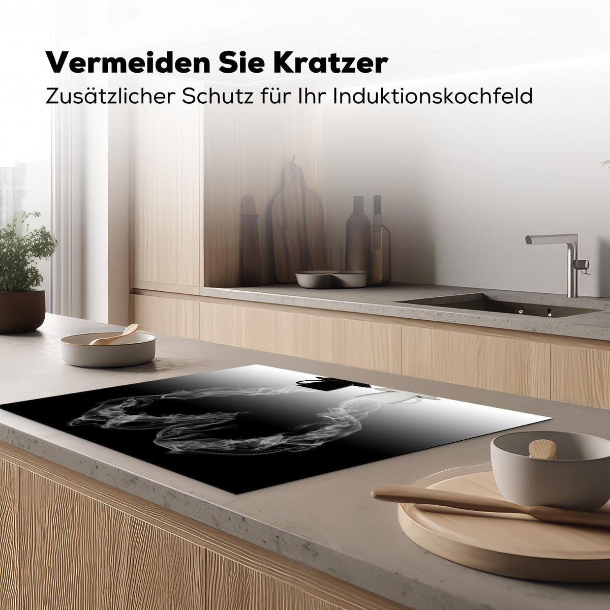 HERDABDECKPLATTE Kaffee - Herz - Schwarz und weiß - Tassen 77x59 cm - Weiß, Kunststoff (77/0.2/59cm) - MuchoWow