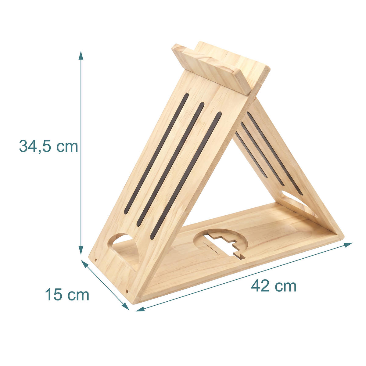POLICA prírodná borovicové drevo trojuholníková magnetické pásiky - svetlohnedá, drevo (42/34.5/15cm) - Relaxdays