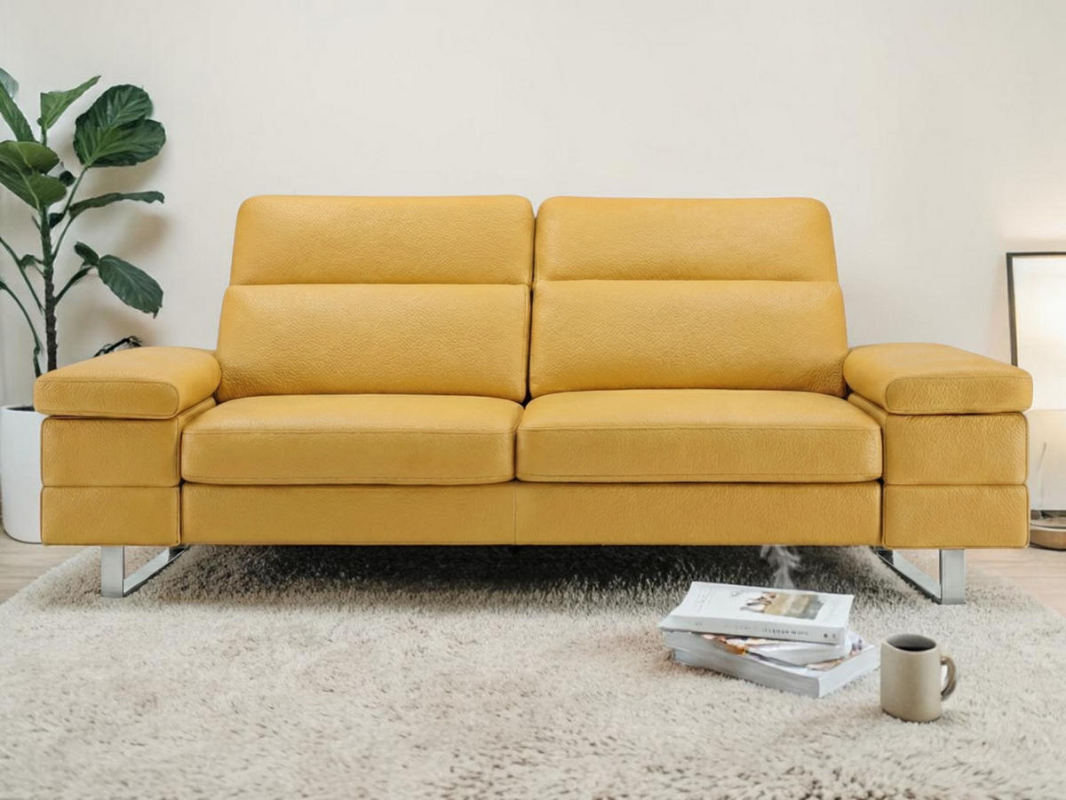 3-SITZER Sofa Virage Echtleder Senfgelb - Gelb, Leder/Metall (212/75/109cm)