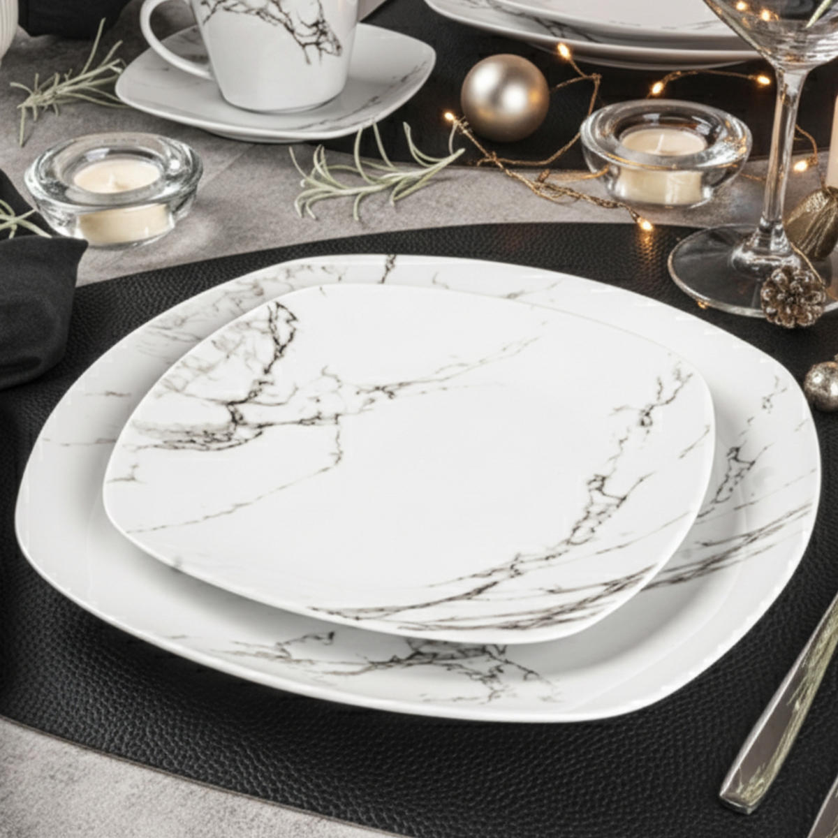 TAFELSERVICE BILGOLA MARMOR DESIGN - 18 teilig aus Porzellan - Weiß, Keramik (25/2.5/25cm) - Sänger