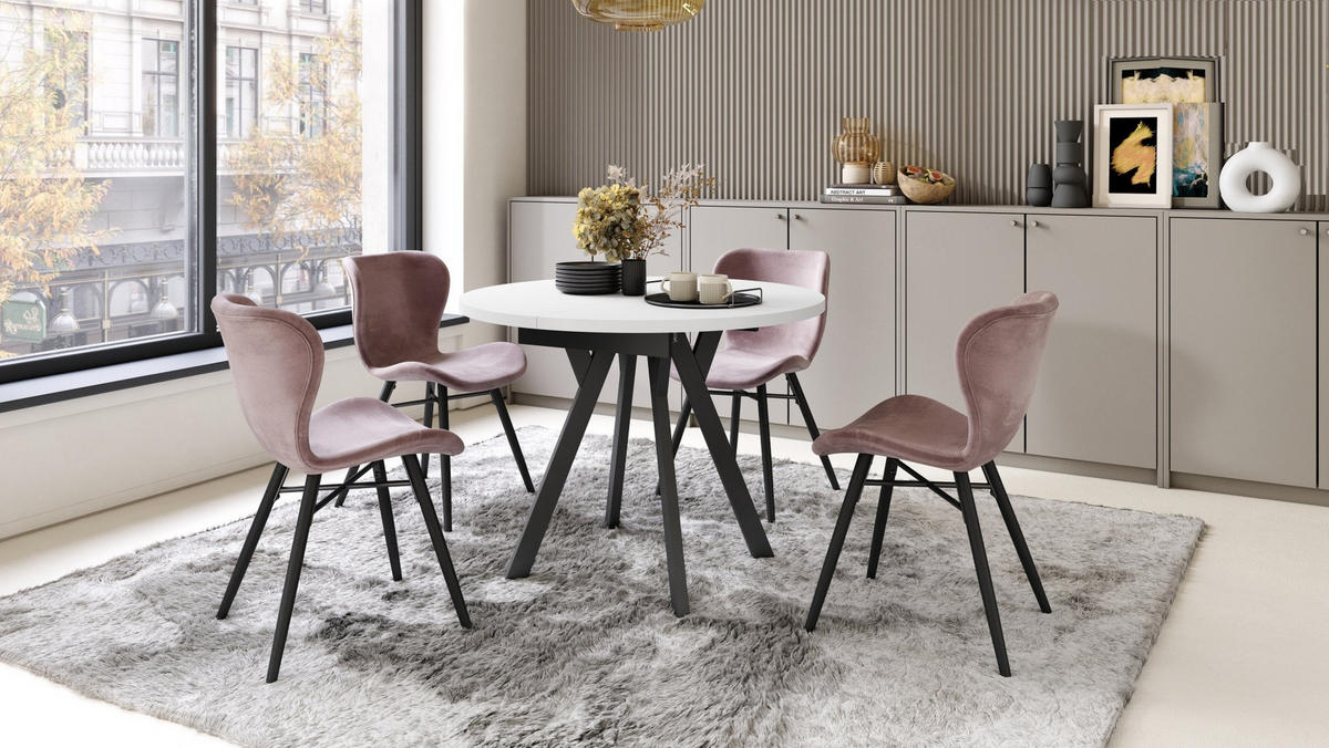 ESSTISCH Rund Weiß Schwarz 90x70 cm - Schwarz/Weiß, Holzwerkstoff (90/90/77cm) - designimpex