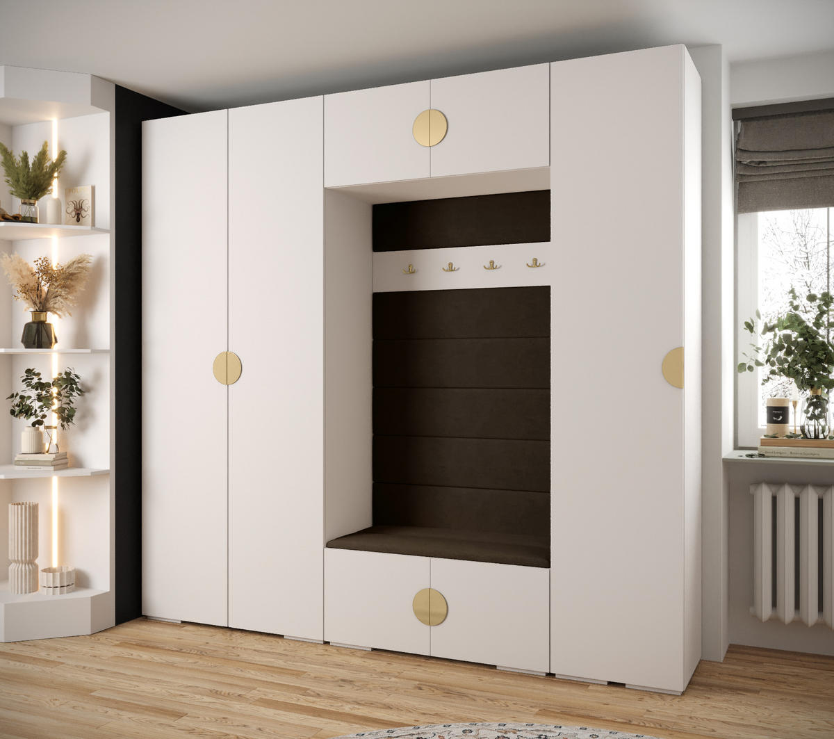 GARDEROBEN-SET 236,7/250/47 - Goldfarben/Weiß, Holz/Kunststoff (250/236.7/47cm) - Abiks Möbel