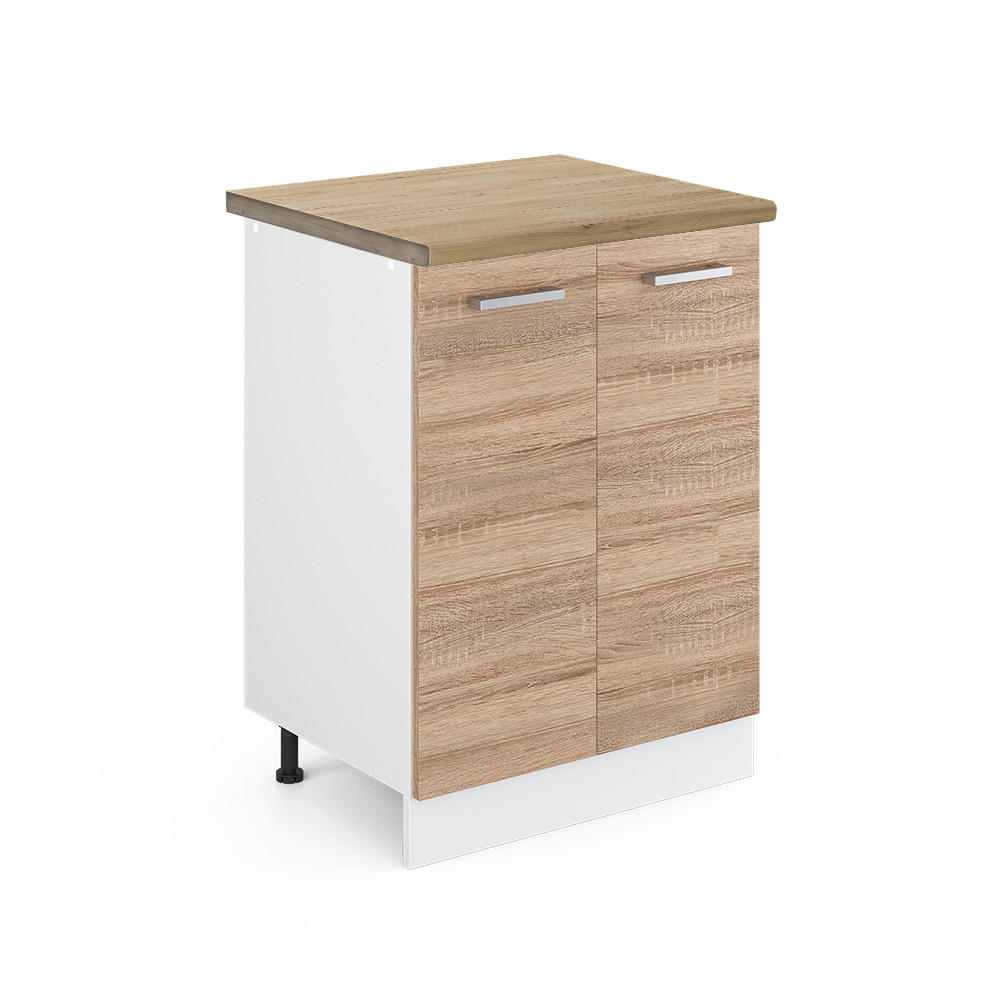 KÜCHENUNTERSCHRANK R-Line Sonoma 60 cm, AP Eiche - Weiß/Sonoma Eiche, Holzwerkstoff (60/81.6/60cm) - Vicco
