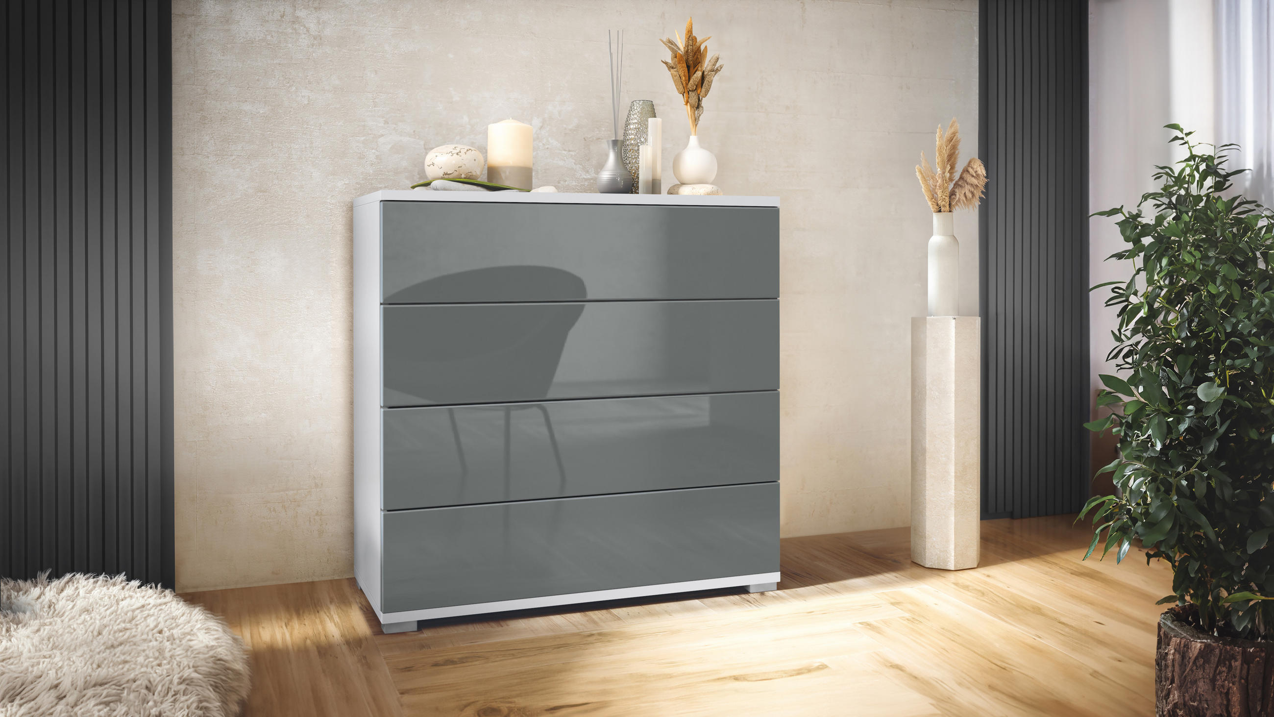 KOMMODE Pavos Grau Hochglanz - Grau, Holzwerkstoff (76/76/35cm) - Vladon