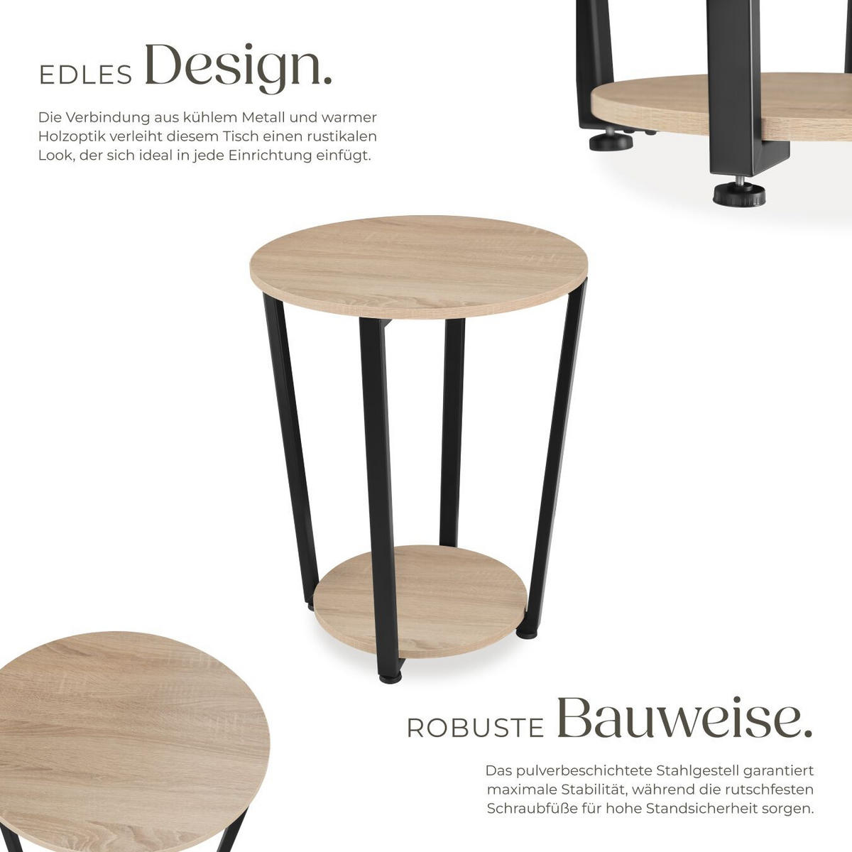 BEISTELLTISCH Swindon,50 x 62,5 cm,Industrial Holz hell, Eiche Sonoma - Naturfarben, Holz (50/50/62.5cm) - tectake