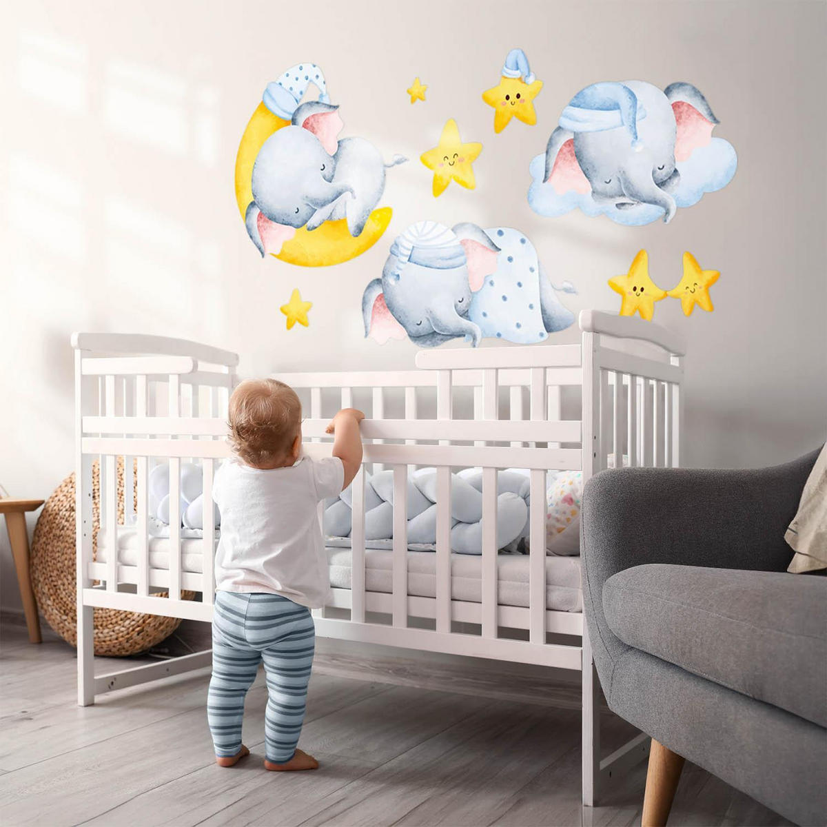 WANDAUFKLEBER 100x136cm - Wolkenelefanten - Multicolor, Kunststoff (100/136/0.1cm) - Wallfluent