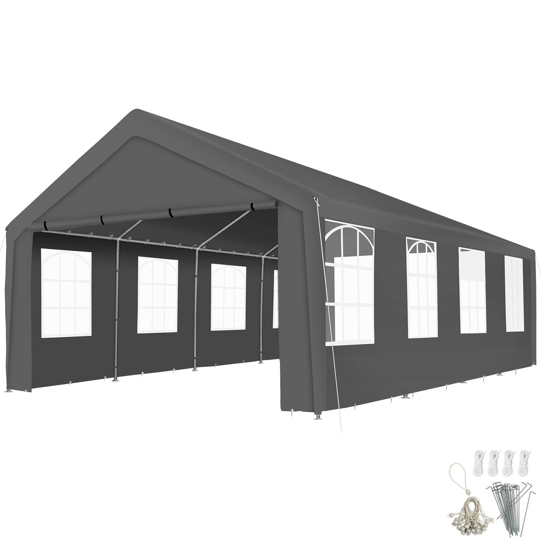 PARTYZELT Mammut, inklusive Spannseilen und Heringen, grau - Grau, Kunststoff (400/310/800cm) - tectake