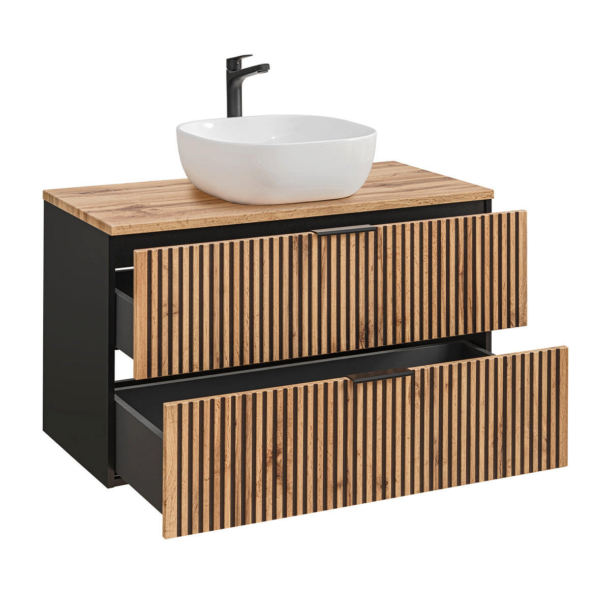 BADMÖBEL 100.6cm Gaia 2er-Set Holz in Eichenoptik und Schwarz - Schwarz, Holzwerkstoff (100.6/59/46cm) - Petits-meubles