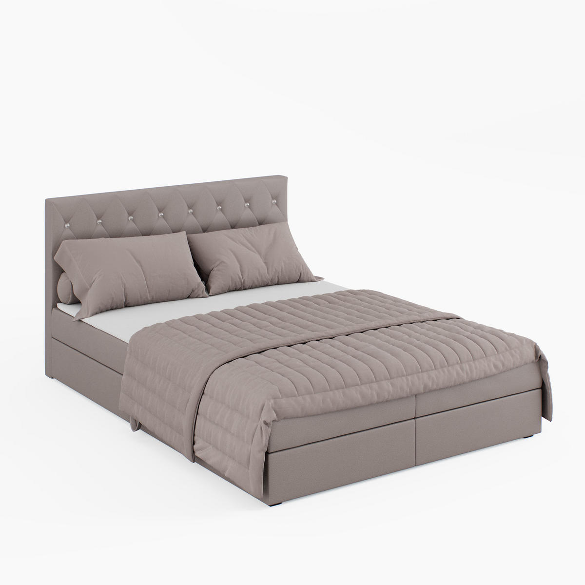 BOXBETT CRYSTAL 140/200 cm, in Beige, Velours-Stoff, Bettkasten, Matratze, Topper - Beige, Textil (140/20cm) - Barchello