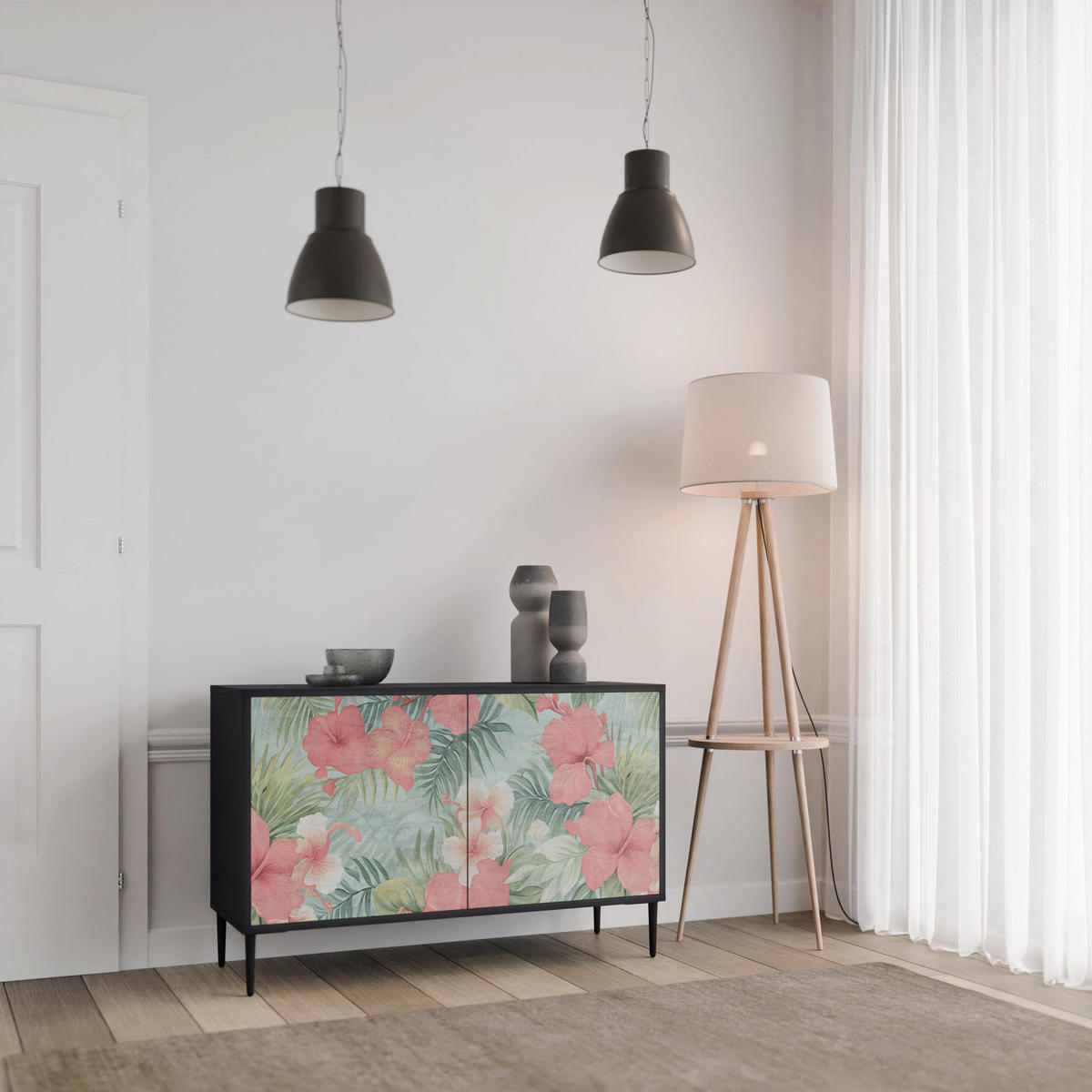 SIDEBOARD HAWAIIAN SPIRIT, Eicheneffekt, 111x42x77,5 cm, 2 Türen - Eichefarben/Buchefarben, Holzwerkstoff/Buchenholz (111/77.5/42cm) - SpaceRebels