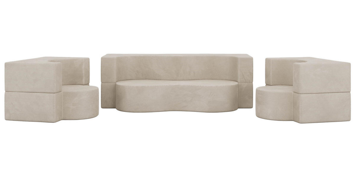 SITZGARNITUR SANOA 2+1+1 - Creme Cord - Creme, Textil (200/68/100cm) - MKS