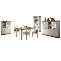 ESSZIMMER-SET weiß Pinie, Eiche Wotan, Landhaus - Eiche Wotan/Weiß, Holzwerkstoff (158/202/88cm) - Furn.Design