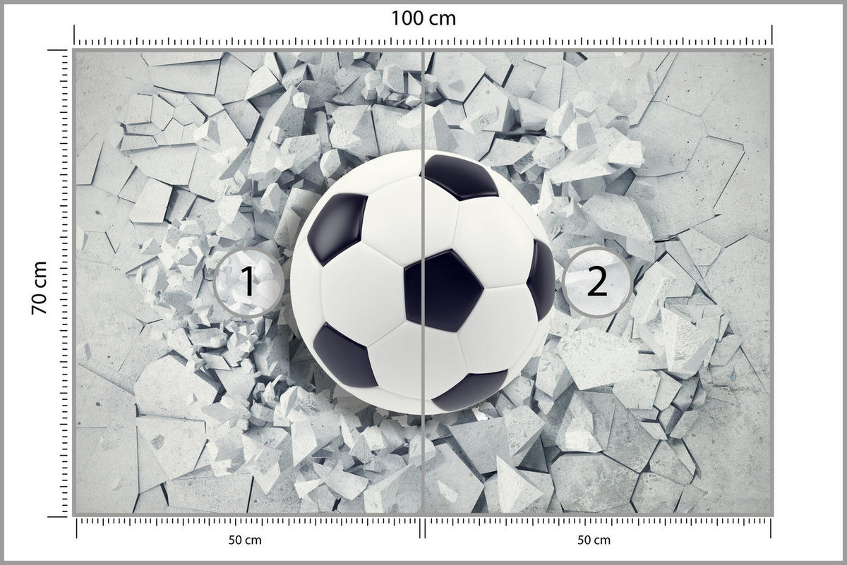FOTOTAPETE für Kinderzimmer Fußball Riss Graue Wand Dynamik Sport 100x70 - Schwarz/Weiß, Papier (100/70cm) - Muralo