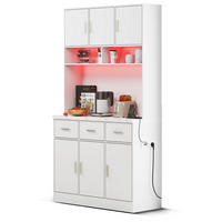 KUCHYŇSKÁ skříňka z MDF 100x40x180 cm bílá s LED osvětlením, USB zásuvkami a velkým úložným prostorem - bílá, kompozitní dřevo (100/180/40cm) - Modfu
