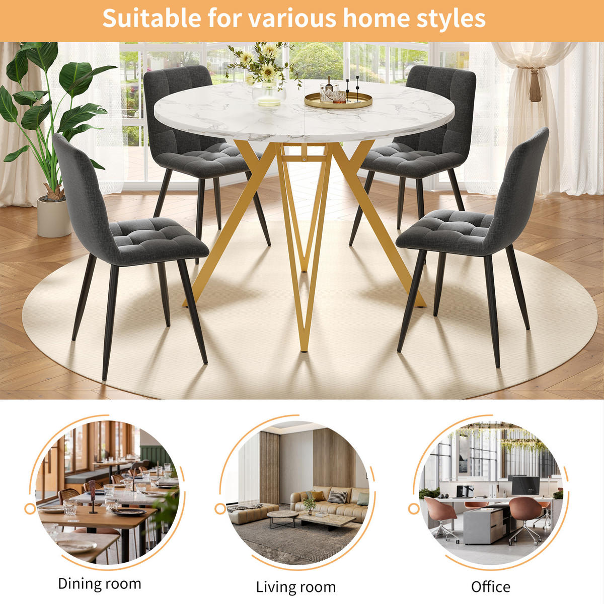 ESSTISCH 100/100/76 cm Gold aus MDF mit Marmoroptik - Goldfarben, Holzwerkstoff (100/100/76cm) - OKMYHOME