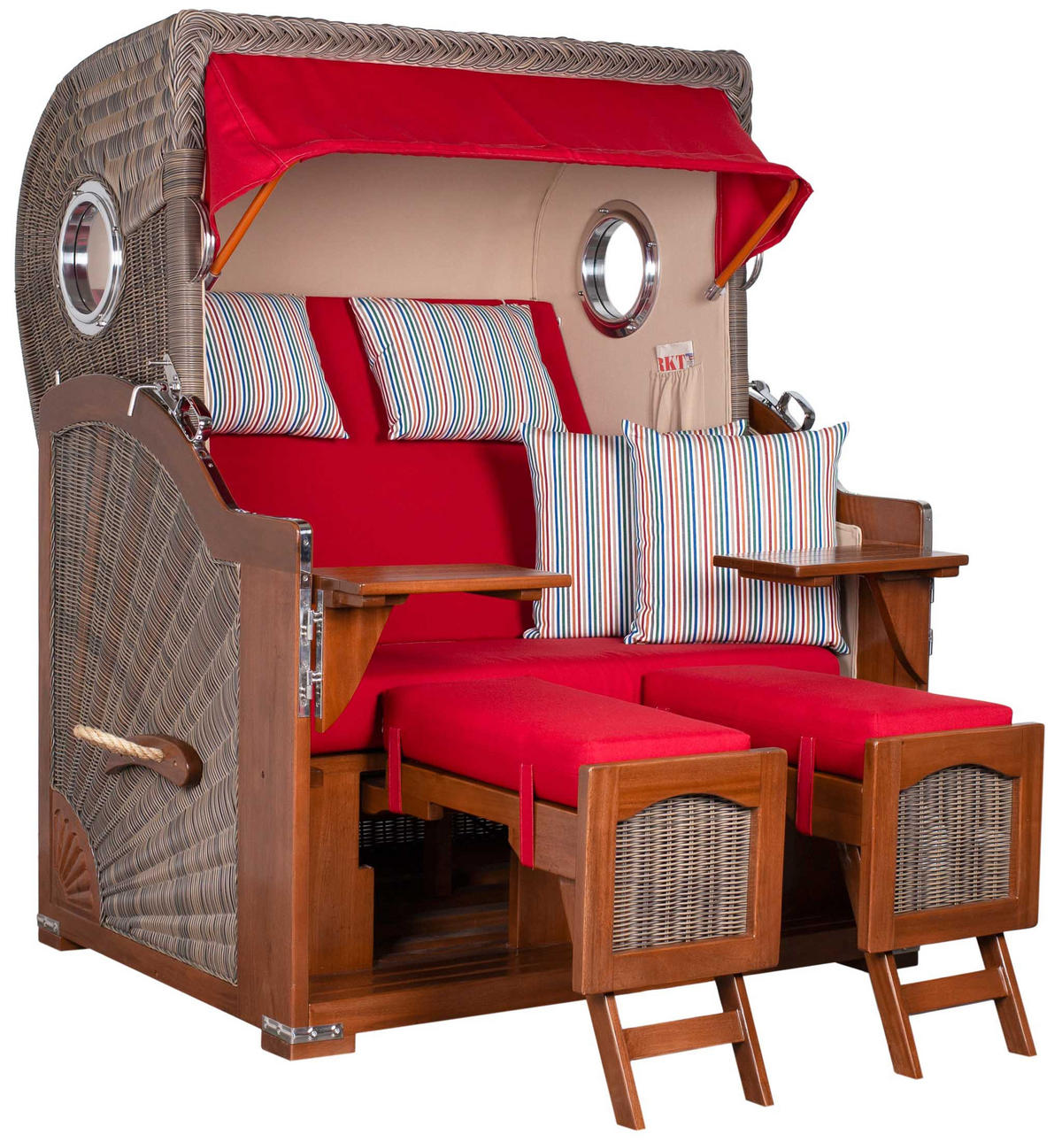 STRANDKORB 2-Sitzer Düne Mahagoni - Rot/Braun, Holz/Metall (125/170/80cm) - Mr. Deko