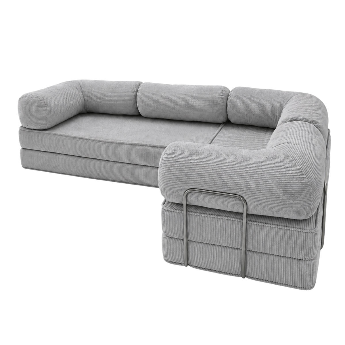 ECKSOFA Cord 300 x 200 cm Grau mit Schlaffunktion - Grau, Textil (300/200cm) - SURB